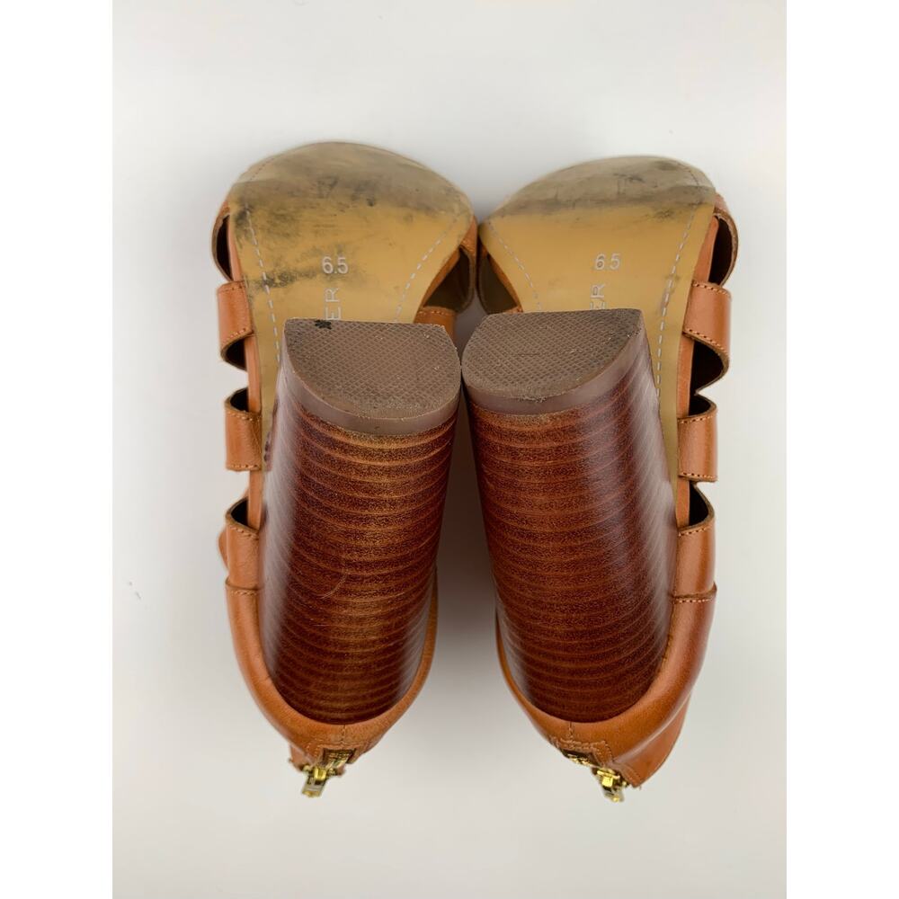 Kelsi Dagger Brooklyn KDB Peep Toe Ankle Boots Tan Leather Heels Women's 6.5 - Picture 12 of 13